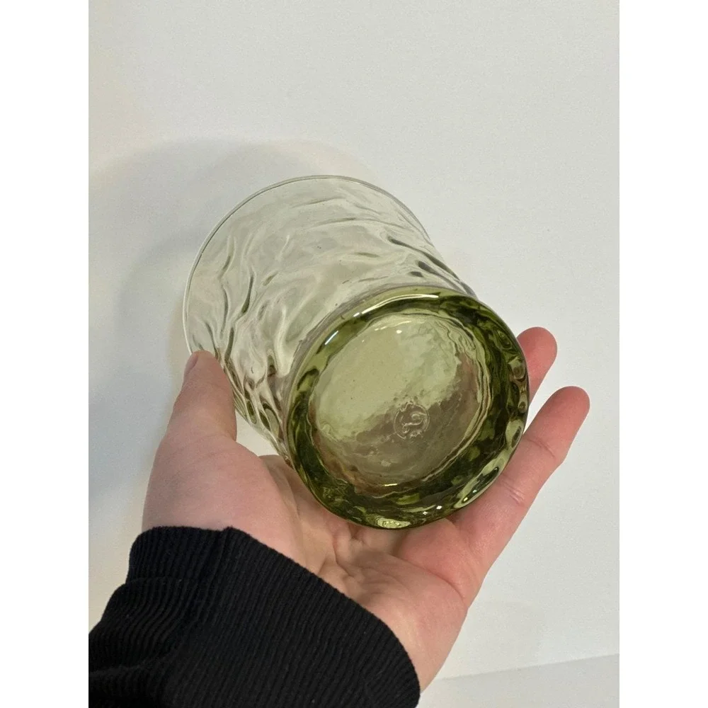 VTG Libbey Aztec Olive Green Drinking Glasses Set 5 MCM Textured Rocks Drinkware